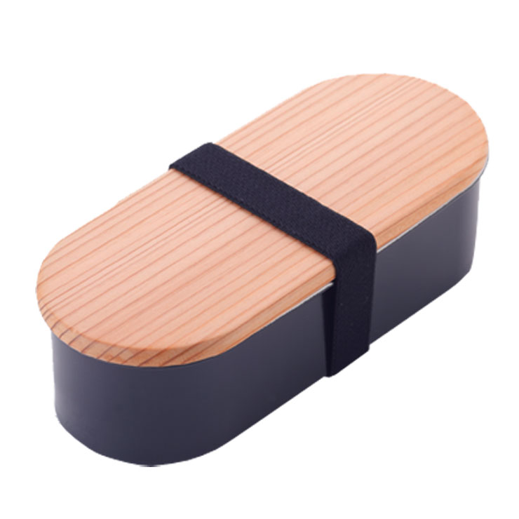 HANAKO 木蓋付きフードボックス ステンレス 小判型 570ml 弁当箱 ゴムバンド付き 朱色 62037/黒色 62040 アドバンスドア はなこ 工房アイザワ【ランチボックス スリム 1段 日本製】 黒色