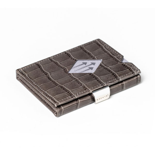 EXENTRI エキセントリ ミニマルウォレット スキミング防止 RFIDブロック【ミニマル財布 三つ折り財布 本革 ミニウォレット カード入れ 定期入れ 薄型 大容量 メンズ レディース】 カイマングレー