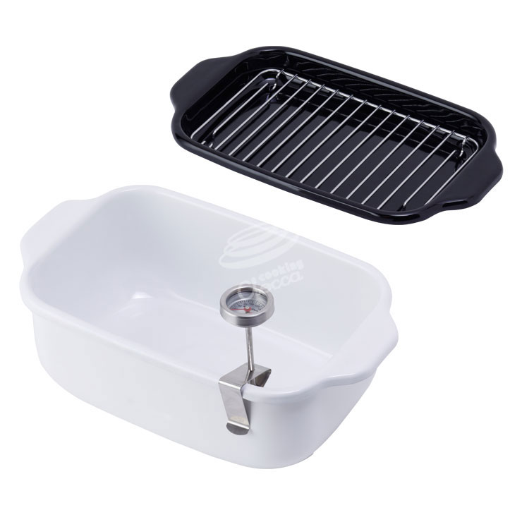 富士ホーロー 角型天ぷら鍋 IH対応 温度計付き 揚げ網 バット付き TP-20K.W .LG.VA【天ぷら鍋 ホーロー ミニ 角 スクエア 少ない油 四角 揚げ鍋 四角い 琺瑯 ほうろう】 ホワイト