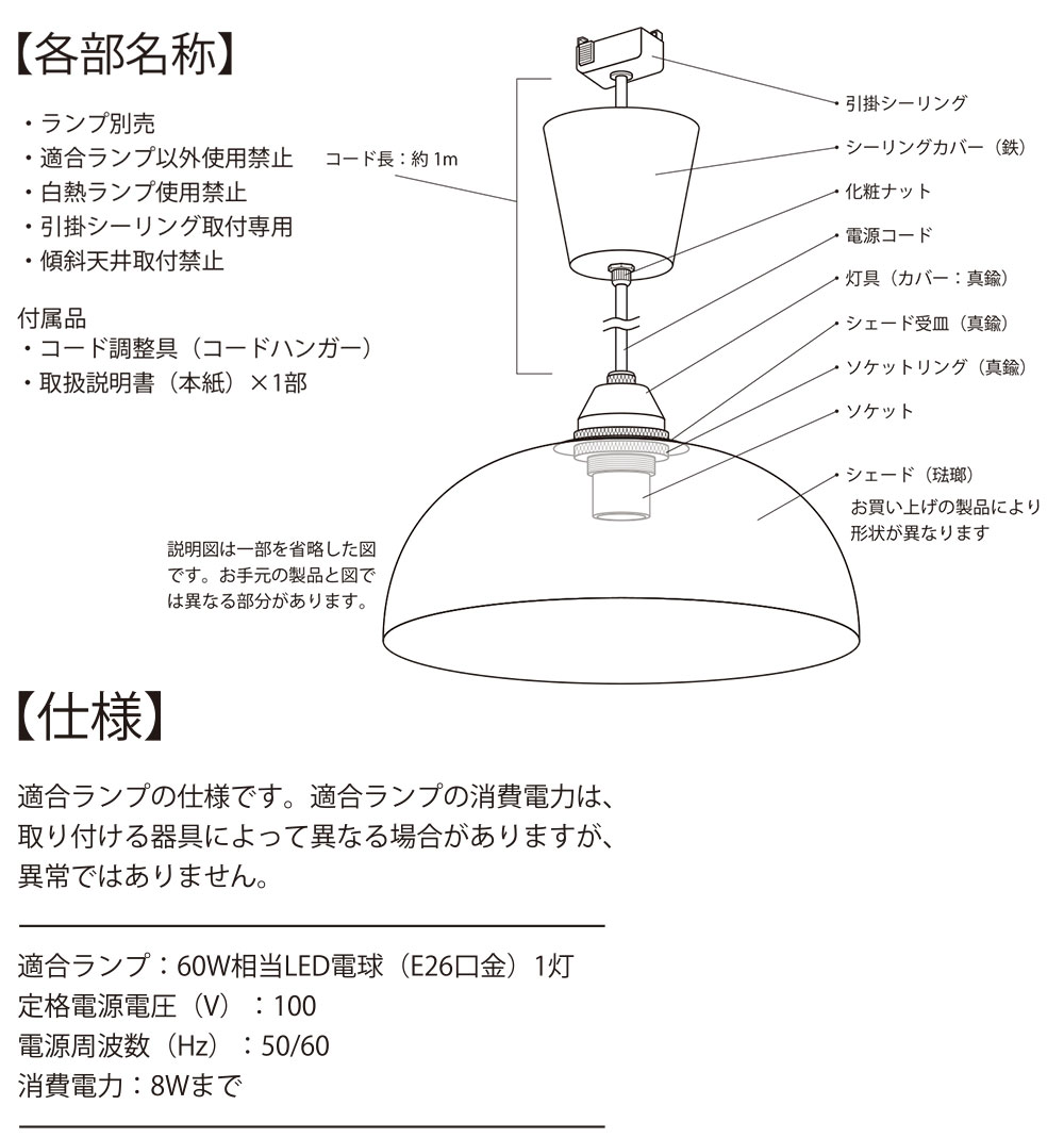 Remo,琺瑯ランプ,各部の名称と仕様