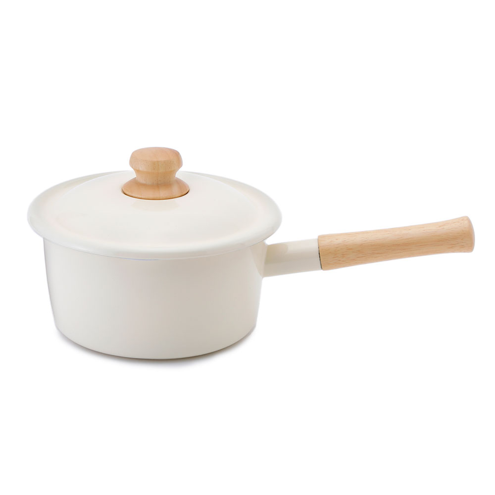 富士ホーロー ビームス シンプル ホーロー ソースパン 深型 18cm ガス火 IH対応 2.3L BMS 片手鍋 BMS-18SD【ホーロー鍋 琺瑯鍋 鍋 IH200V 琺瑯 蓋付き フタ付き 調理器具 キッチン用品】 バニラ