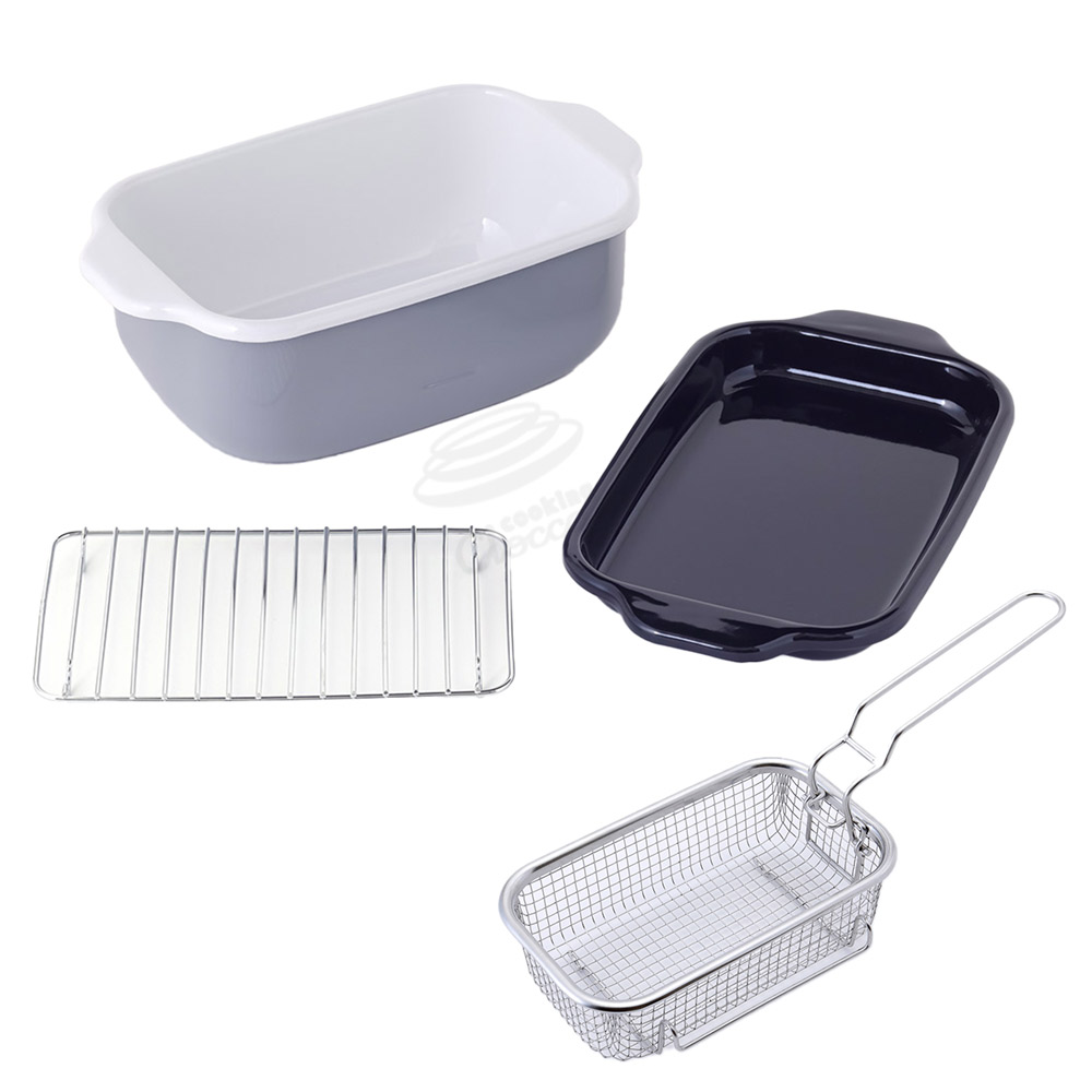 富士ホーロー 角型天ぷら鍋 角型揚げざる セット IH対応 温度計付き 揚げ網 バット付き TP-20K.W .LG.VA【天ぷら鍋 ホーロー 角型フライヤーバスケット 揚げザル ミニ 角 揚げ鍋 四角い 琺瑯 ほうろう】ライトグレー（温度計なし） フライヤーバスケット