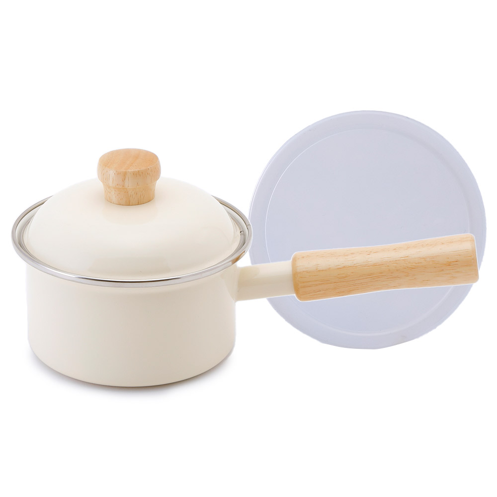 富士ホーロー 片手鍋 ミニソースパン ポリフタ付 ホーロー 目盛り付き 12cm 0.8L ガス火 IH対応【ホーロー鍋 ミルクパン フタ付き 琺瑯 調理器具 離乳食 小鍋 小型 キッチン用品 ミニ 一人暮らし 鍋】 バニラ