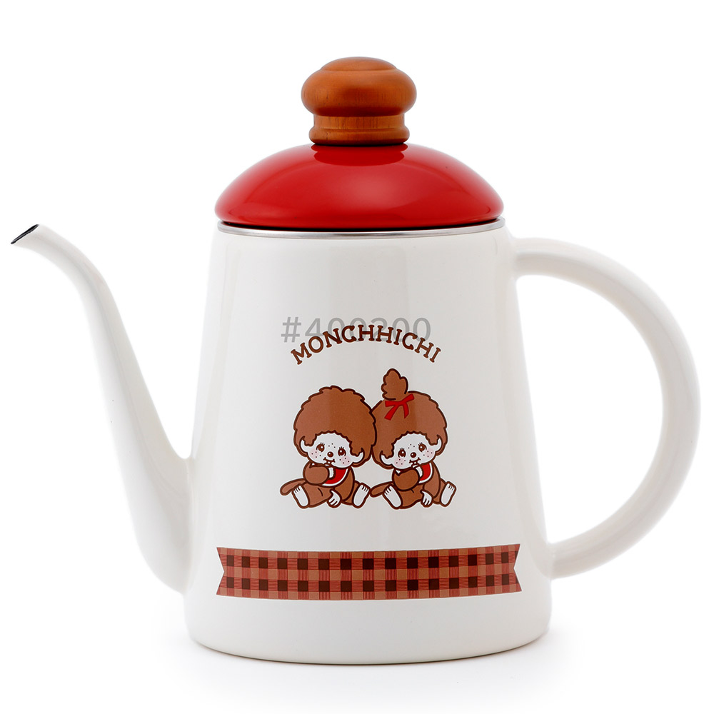 モンチッチ チェック 11cm コーヒーポット 細口 ホーロー 1.0L ガス火 IH対応 富士ホーロー MNC-11CP【ドリップポット 琺瑯 直火 IH 200V ほうろう コーヒー ドリップ キャラクター グッズ】