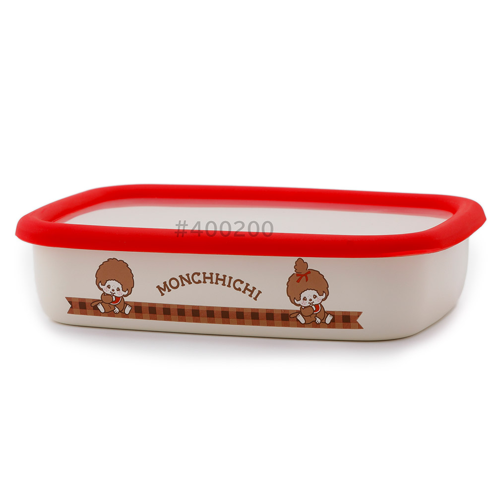 モンチッチ チェック 浅型角容器 M 富士ホーロー MNC-M【ホーロー容器 食材 調味料 保存 琺瑯容器 ほうろう 保存容器 キャラクター グッズ】