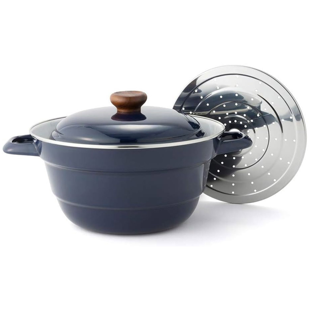 富士ホーロー ビームス オールインワン 27cm スノコ付 両手鍋 深型 スチーマー ホーロー ガス火 IH対応 BMS【蒸し鍋 ホーロー鍋 深鍋 揚げ鍋 IH 200V 調理器具 キッチン ホーロー 卓上鍋 琺瑯鍋 ハニーウェア】 ネイビー