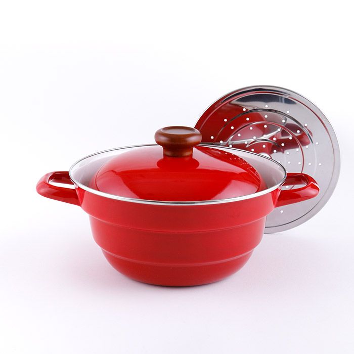富士ホーロー ビームス オールインワン ホーロー鍋 24cm スノコ付 IH対応 BMS【IH 200V 調理器具 キッチン ホーロー 両手鍋 深型 深鍋 琺瑯鍋 卓上鍋 キャセロール スチーマー 蒸し鍋】 レッド