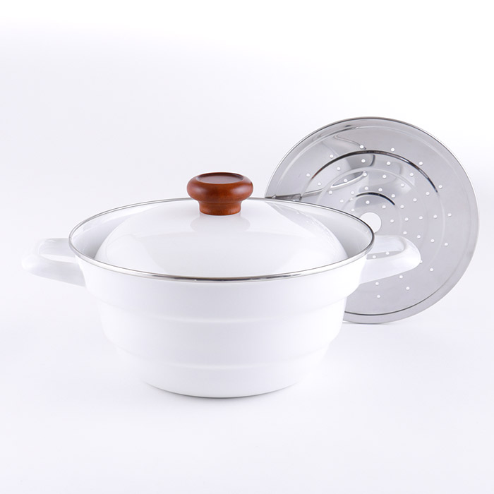 富士ホーロー ビームス オールインワン ホーロー鍋 24cm スノコ付 IH対応 BMS【IH 200V 調理器具 キッチン ホーロー 両手鍋 深型 深鍋 琺瑯鍋 卓上鍋 キャセロール スチーマー 蒸し鍋】 ホワイト