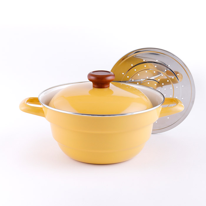 富士ホーロー ビームス オールインワン ホーロー鍋 24cm スノコ付 IH対応 BMS【IH 200V 調理器具 キッチン ホーロー 両手鍋 深型 深鍋 琺瑯鍋 卓上鍋 キャセロール スチーマー 蒸し鍋】 イエロー