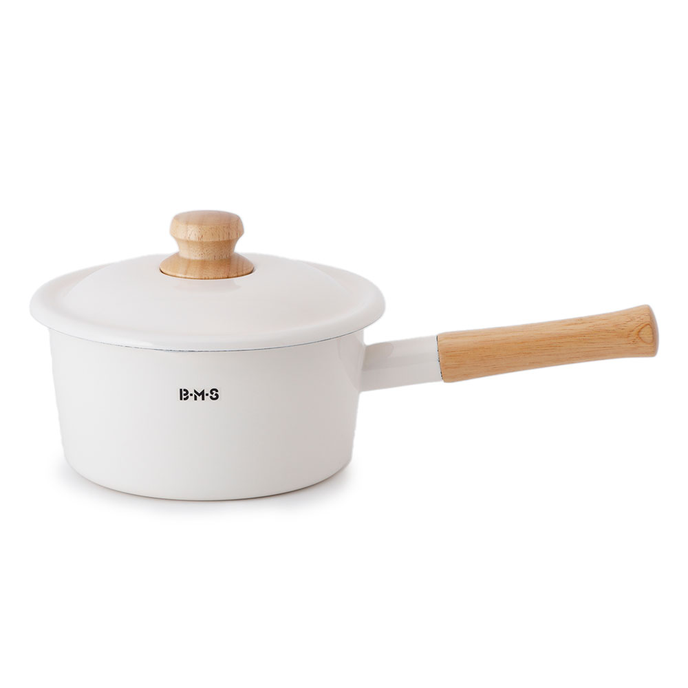 富士ホーロー ビームス シンプル ホーロー ソースパン 深型 18cm ガス火 IH対応 2.3L BMS 片手鍋 BMS-18SD【ホーロー鍋 琺瑯鍋 鍋 IH200V 琺瑯 蓋付き フタ付き 調理器具 キッチン用品】 ホワイト