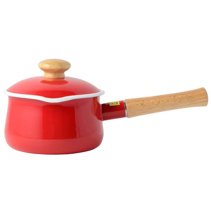 富士ホーロー ミルクパン ホーロー フタ付 15cm ガス火 IH対応 C-15M【片手鍋 蓋付き IH 200V 琺瑯 ホーロー鍋 キッチン用品 離乳食 調理器具】 レッド