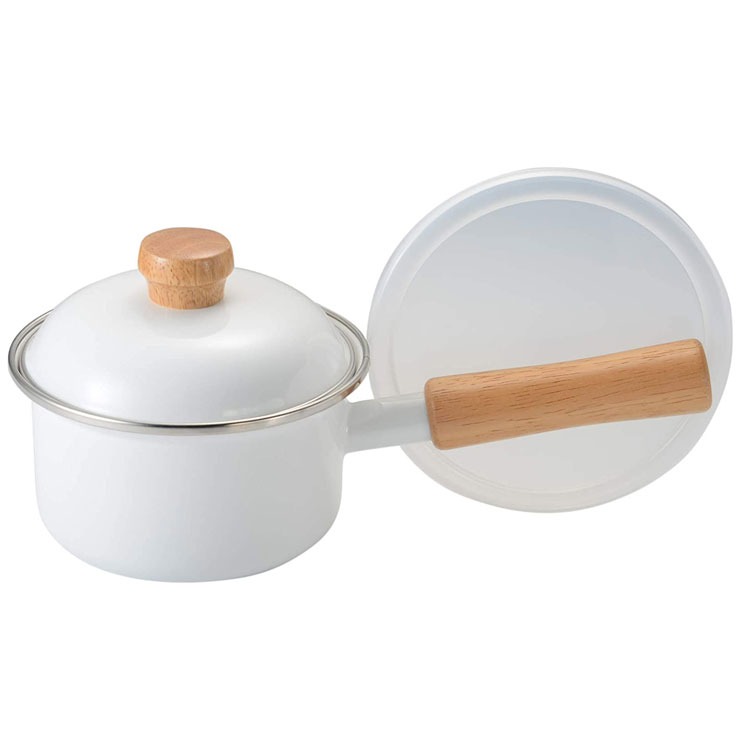 富士ホーロー 片手鍋 ミニソースパン ポリフタ付 ホーロー 目盛り付き 12cm 0.8L ガス火 IH対応【ホーロー鍋 ミルクパン フタ付き 琺瑯 調理器具 離乳食 小鍋 小型 キッチン用品 ミニ 一人暮らし 鍋】 ホワイト