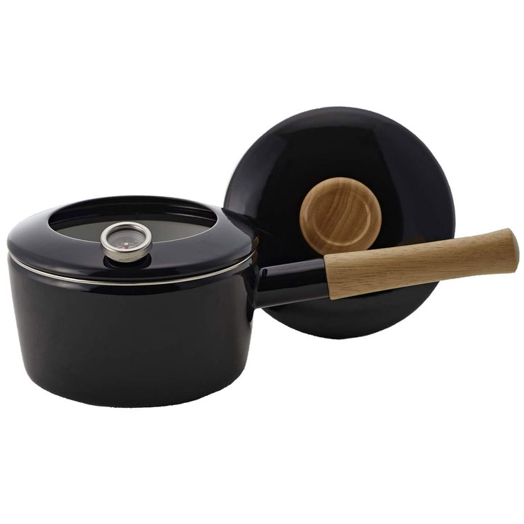 富士ホーロー 片手 天ぷら鍋 2WAY ホーロー 温度計付き フタ付き 16cm IH対応【てんぷら鍋 揚げ鍋 小型 片手鍋 ホーロー鍋 琺瑯 揚げ物 鍋 蓋付き 調理器具】 ブラック