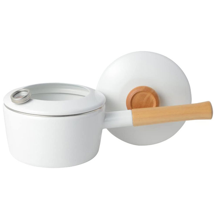 富士ホーロー 片手 天ぷら鍋 2WAY ホーロー 温度計付き フタ付き 16cm IH対応【てんぷら鍋 揚げ鍋 小型 片手鍋 ホーロー鍋 琺瑯 揚げ物 鍋 蓋付き 調理器具】 ホワイト