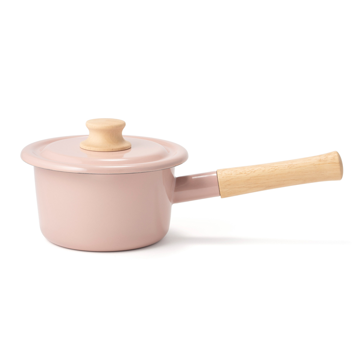 富士ホーロー コットン ホーロー ミルクパン 14cm 注ぎ口 蓋付き ガス火 IH対応 CTN-14M Cotton Series コットンシリーズ【琺瑯 片手鍋 ホーロー鍋 琺瑯鍋 離乳食 調理器具 IH200V】 アッシュピンク