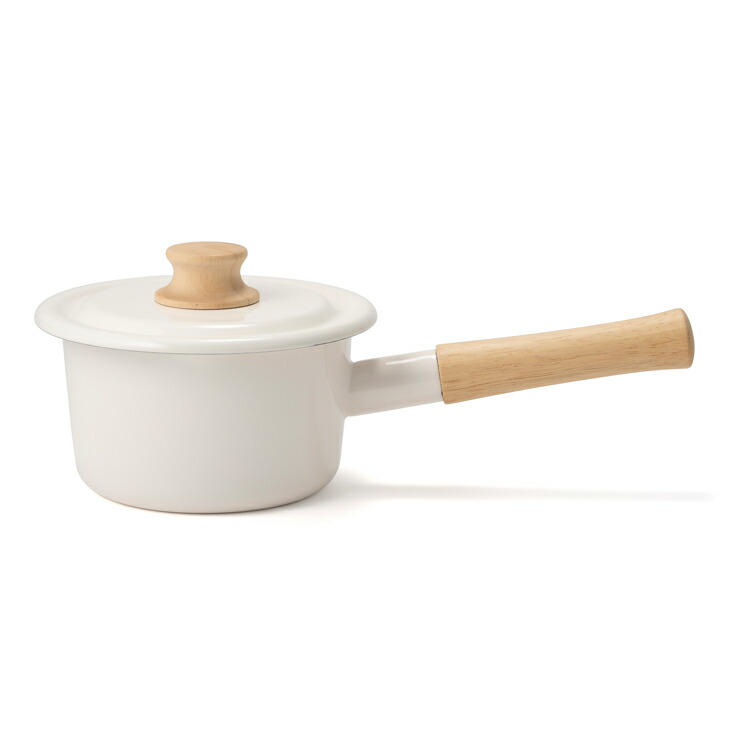 富士ホーロー コットン ホーロー ミルクパン 14cm 注ぎ口 蓋付き ガス火 IH対応 CTN-14M Cotton Series コットンシリーズ【琺瑯 片手鍋 ホーロー鍋 琺瑯鍋 離乳食 調理器具 IH200V】 ホワイト