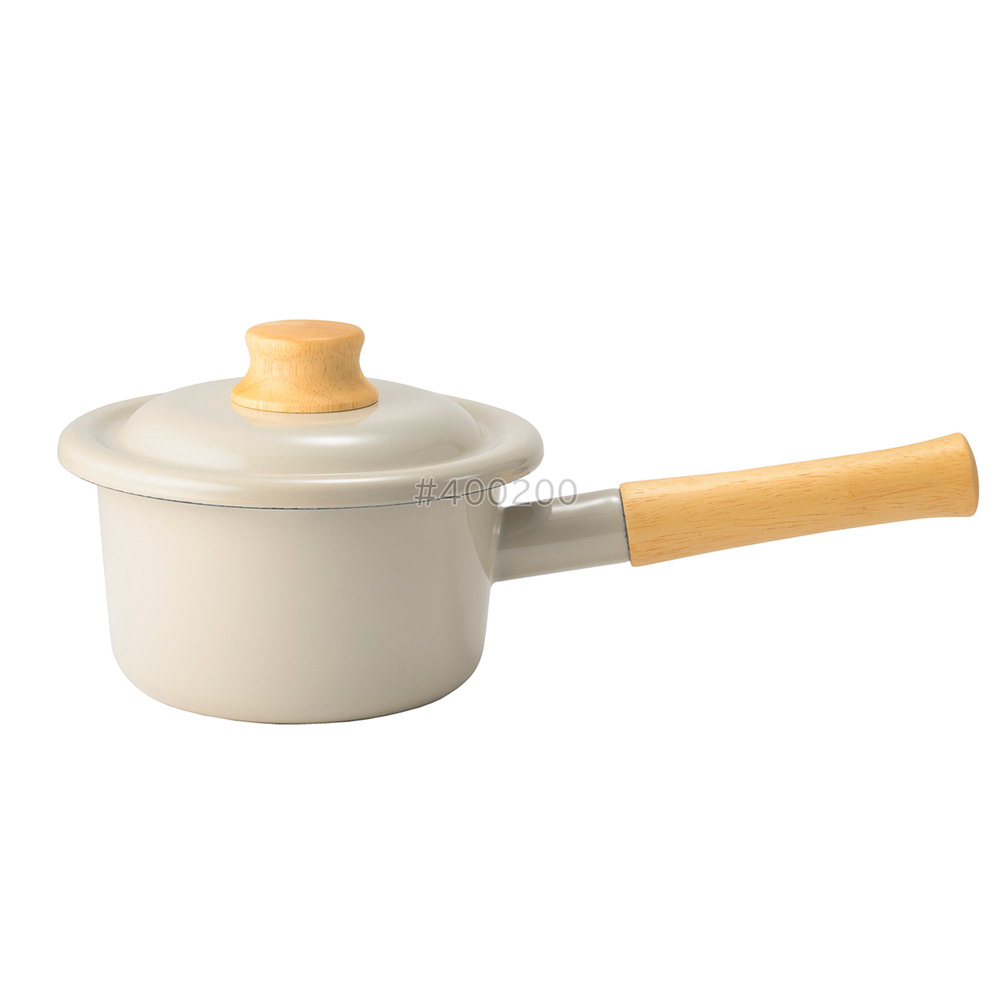 富士ホーロー コットン ホーロー ミルクパン 14cm 注ぎ口 蓋付き ガス火 IH対応 CTN-14M Cotton Series コットンシリーズ【琺瑯 片手鍋 ホーロー鍋 琺瑯鍋 離乳食 調理器具 IH200V】 グレーシュ（コットンプラス）