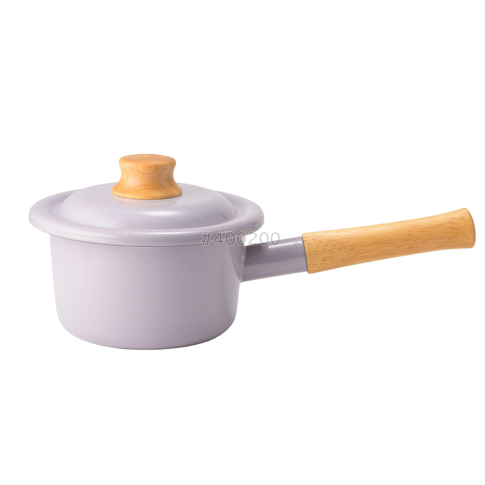 富士ホーロー コットン ホーロー ミルクパン 14cm 注ぎ口 蓋付き ガス火 IH対応 CTN-14M Cotton Series コットンシリーズ【琺瑯 片手鍋 ホーロー鍋 琺瑯鍋 離乳食 調理器具 IH200V】 パープル（コットンプラス）