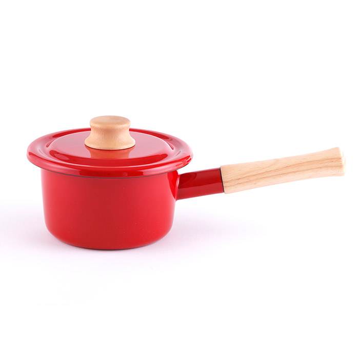 富士ホーロー コットン ホーロー ミルクパン 14cm 注ぎ口 蓋付き ガス火 IH対応 CTN-14M Cotton Series コットンシリーズ【琺瑯 片手鍋 ホーロー鍋 琺瑯鍋 離乳食 調理器具 IH200V】 レッド