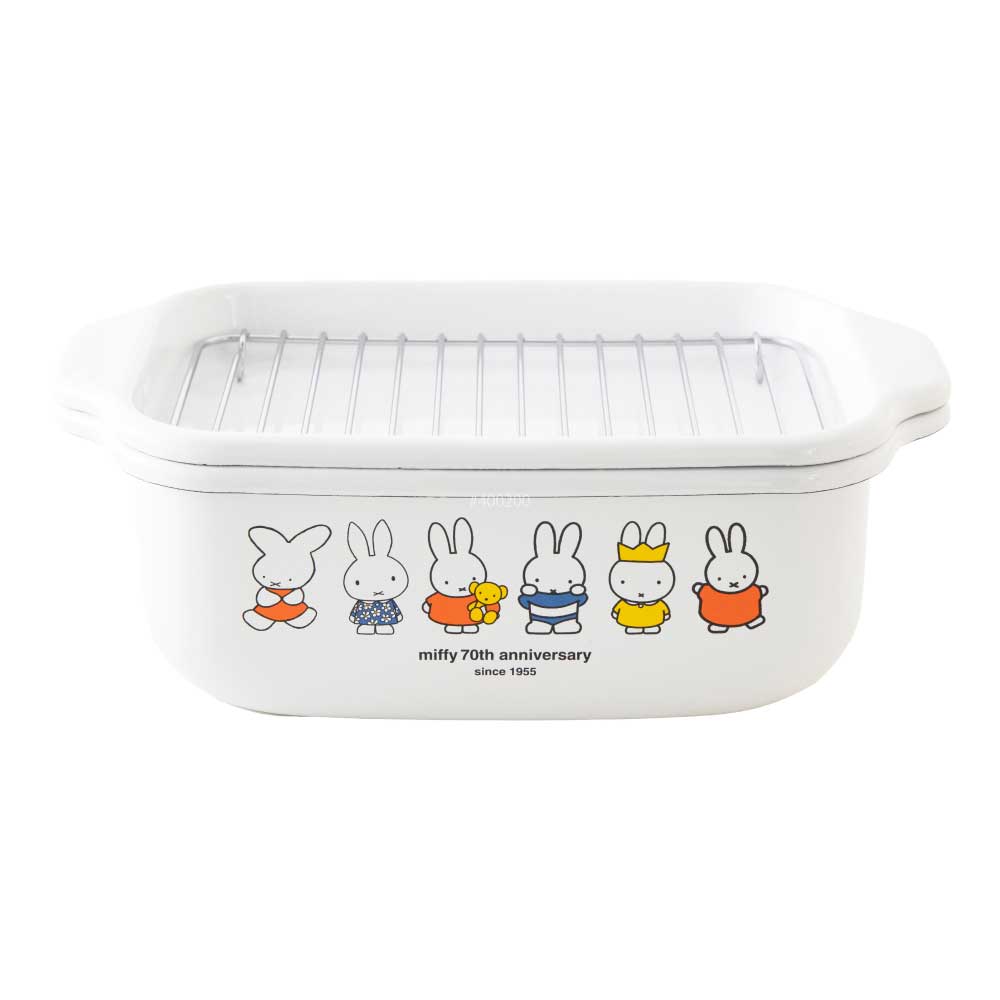 ミッフィー 70周年  ホーロー 角型天ぷら鍋 IH対応 温度計付き 揚げ網 バット付き MF70-TP20K 富士ホーロー【天ぷら鍋 ホーロー 角 スクエア 少ない油 四角 揚げ鍋 四角い 琺瑯 ほうろう miffy 70th グッズ】