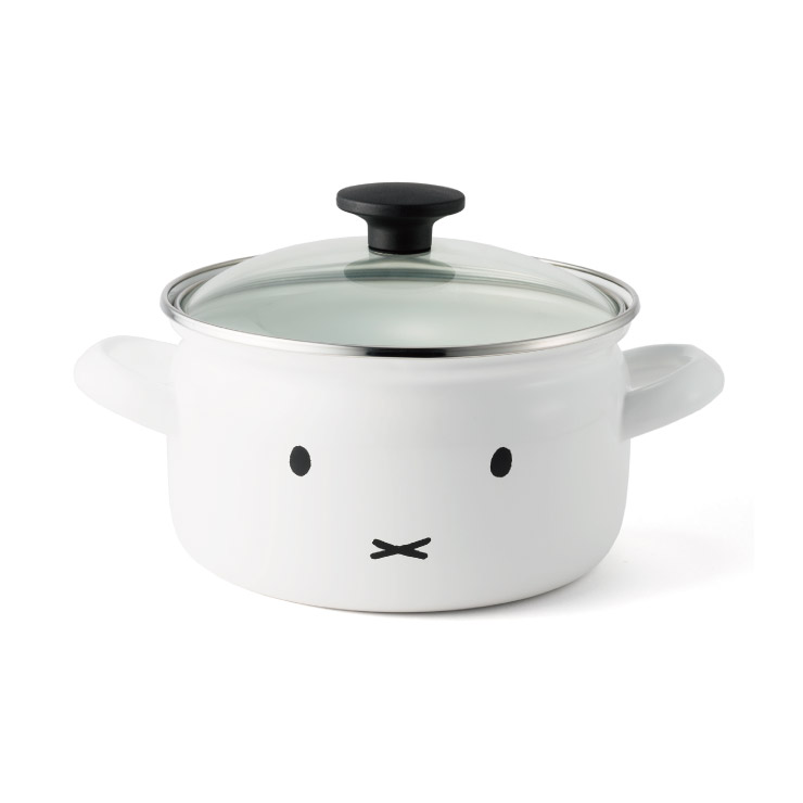 ミッフィーフェイス 18cm 両手鍋 MFF-18W ガラス蓋付き IH対応 富士ホーロー【miffy フェイス グッズ 片手鍋 離乳食 調理器具 ホーロー ほうろう ディックブルーナ】