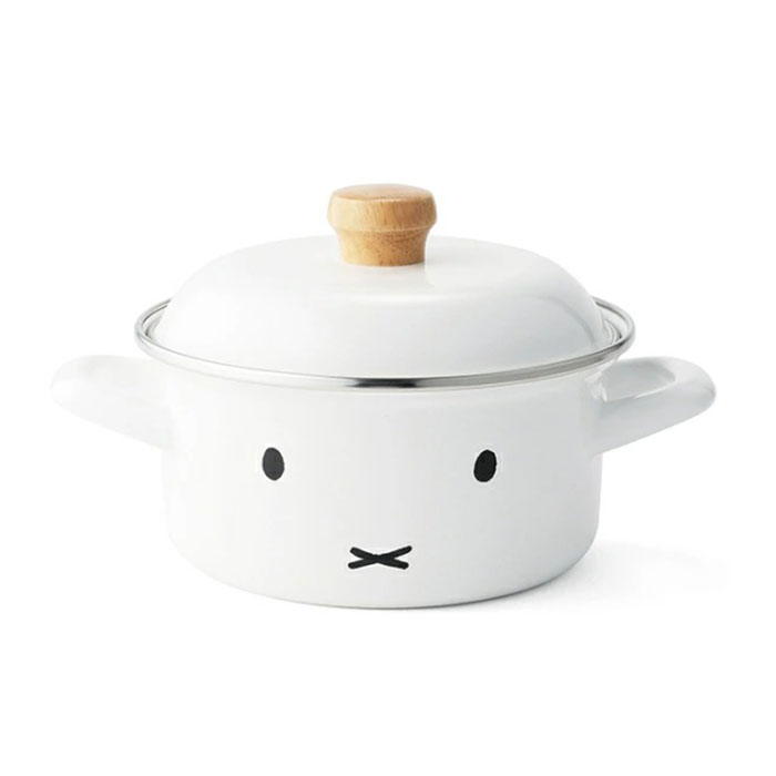 ミッフィー ボリス フェイス キャセロール 15cm ポリ蓋付き IH対応 富士ホーロー【miffy boris シンプルフェイス グッズ 両手鍋 離乳食 調理器具 オーブン調理 ホーロー ほうろう ディックブルーナ】 ミッフィー