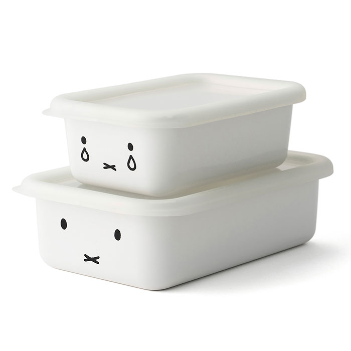 ミッフィー ボリス フェイス 浅型角容器 2個セット 富士ホーロー【miffy boris シンプルフェイス グッズ ホーロー容器 保存容器 琺瑯容器 ほうろう ディックブルーナ】 ミッフィー