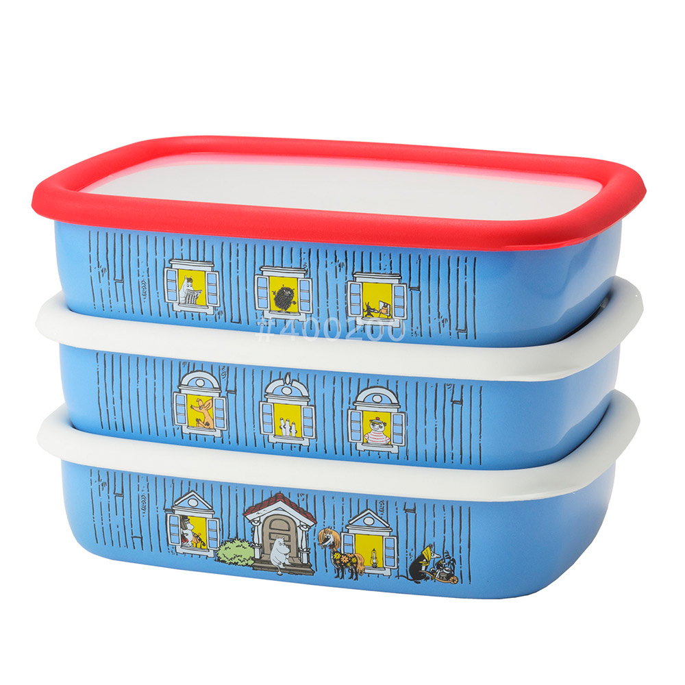 ムーミンハウス ホーロー容器 浅型角容器 M 3点セット 富士ホーロー MOOMIN MOH-3M【ムーミン グッズ 3個 セット 琺瑯 ほうろう 保存容器 調理器具 冷凍保存 直火 オーブン調理 食品保存 耐熱容器】