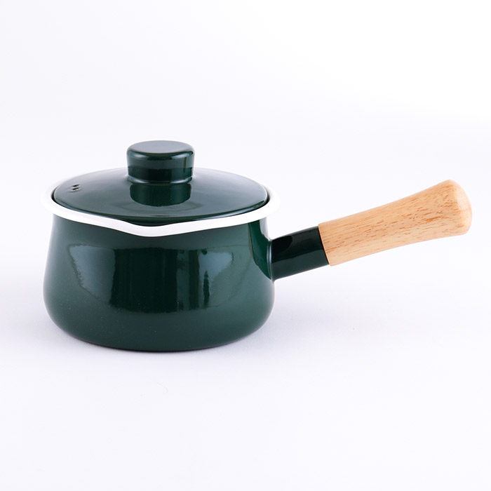 富士ホーロー ミルクパン ホーロー 蓋付き 15cm 1.2L 直火 IH対応 ソリッド【片手鍋 琺瑯鍋 ホーロー鍋 鍋 小鍋 ミニ 離乳食 調理器具 Honey Ware】 グリーン