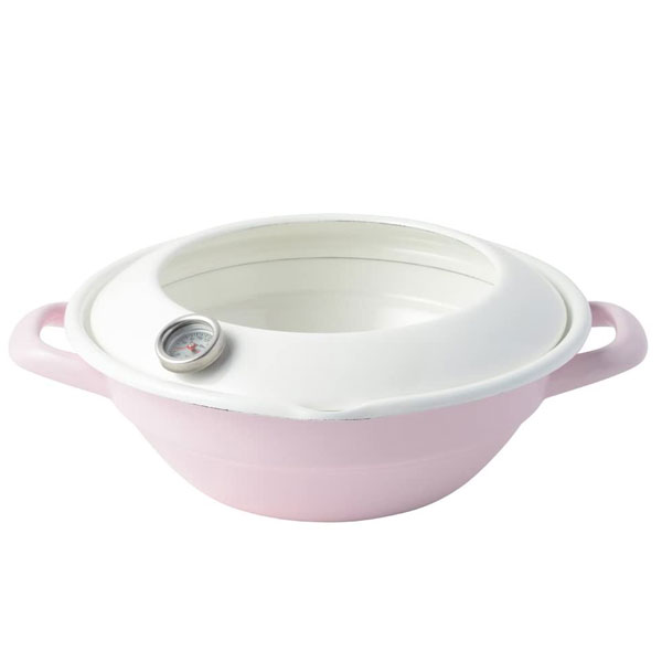 富士ホーロー 天ぷら鍋 温度計付き 24cm ガス火 IH対応 ホーロー【IH 200V 揚げ鍋 揚げ物 鍋 丸型 調理器具 ホーロー鍋 琺瑯鍋 両手鍋 串揚げ てんぷら鍋】 ピンク