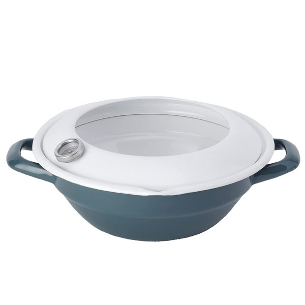 富士ホーロー 天ぷら鍋 温度計付き 24cm ガス火 IH対応 ホーロー【IH 200V 揚げ鍋 揚げ物 鍋 丸型 調理器具 ホーロー鍋 琺瑯鍋 両手鍋 串揚げ てんぷら鍋】 スモークブルー