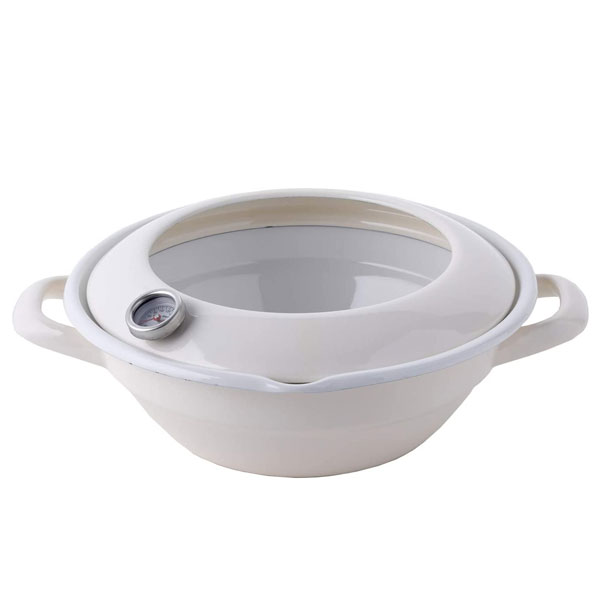 富士ホーロー 天ぷら鍋 温度計付き 24cm ガス火 IH対応 ホーロー【IH 200V 揚げ鍋 揚げ物 鍋 丸型 調理器具 ホーロー鍋 琺瑯鍋 両手鍋 串揚げ てんぷら鍋】 ホワイト