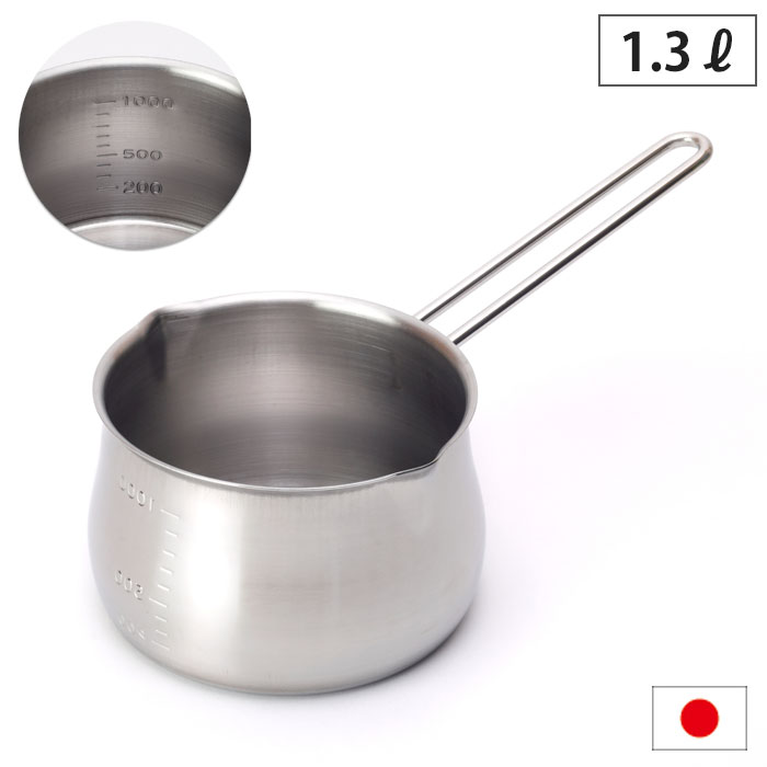 ミルクパン 13cm 1.3L 1000ml 目盛り付き 18-8 ステンレス タケコシ【ステンレス鍋 両口 鍋 片手鍋 調理器具 メモリ付き 1L 一人暮らし 離乳食 キッチン用品 日本製】