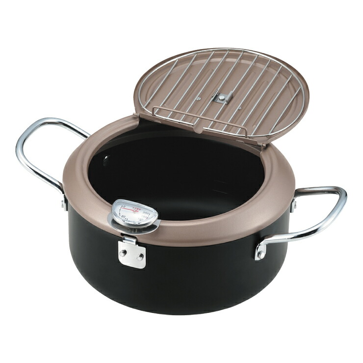 食彩亭 バット蓋付天ぷら鍋 20cm IH対応 温度計付き TP-7 タマハシ【天ぷら鍋 揚げ鍋 鉄製 蓋付き フライヤー】