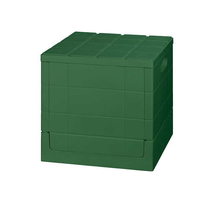 グリッドコンテナー キューブ アイムディー ImD SKCUBE 岩谷マテリアル【収納ボックス 折りたたみ フタ付き プラスチック 収納コンテナ 収納スツール 持ち手 屋外 リビング 玄関 収納 日本製】 グリーン