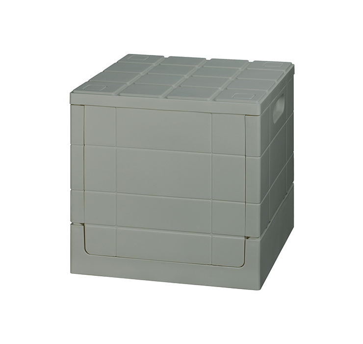 グリッドコンテナー キューブ アイムディー ImD SKCUBE 岩谷マテリアル【収納ボックス 折りたたみ フタ付き プラスチック 収納コンテナ 収納スツール 持ち手 屋外 リビング 玄関 収納 日本製】 グレー