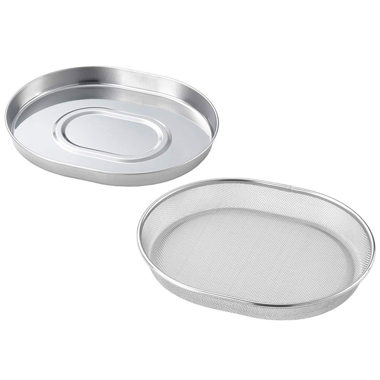 ヨシカワ 食道楽 小判型ザル&トレーセット SJ3200【ザル トレー セット 浅ざる ざるそば 皿 大容量 ステンレス 調理ツール 燕三条 日本製】