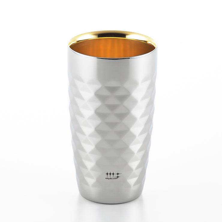 磨き屋シンジケート 2重ビアタンブラー 370ml ダイヤモンドカット 内面金メッキ ヨシカワ YJ2718【保温 保冷 ビールタンブラー 二重構造 ビアグラス ステンレス タンブラー ビール 炭酸 ギフト 母の日 父の日 日本製】