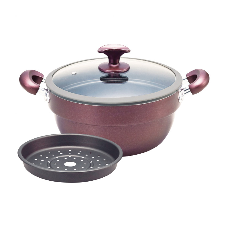 アルミ 段付兼用鍋26cm IH対応 目皿 シリコンリッドガラス蓋付 アピデ ククナ KKN-DN26【両手鍋 スチーマー すのこ ガラス蓋 蒸し器 鍋 IH 200V】