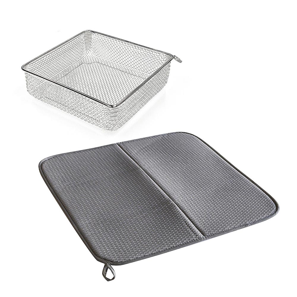 すっきり暮らす 水切りかご スクエアタイプ マット セット ビーワーススタイル bws SELECTION【洗い物カゴ 水切りラック バスケット 大容量 四角 食器 水切り ざる ステンレス シンプル 食洗機対応 日本製 燕三条】 水切りかご+マットセット