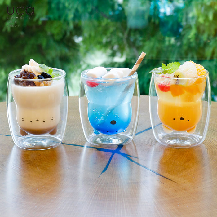 耐熱アニマルダブルグラス シロクマ/ネコ/イヌ シービージャパン uca【ダブルウォールグラス アニマル グラス タンブラー コップ 二重構造 食洗機対応 電子レンジ対応 CBジャパン】 ネコ