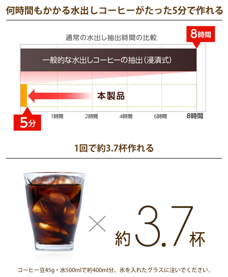 真空抽出で水出しコーヒーを5分で作れる、コールドブリューコーヒーメーカー