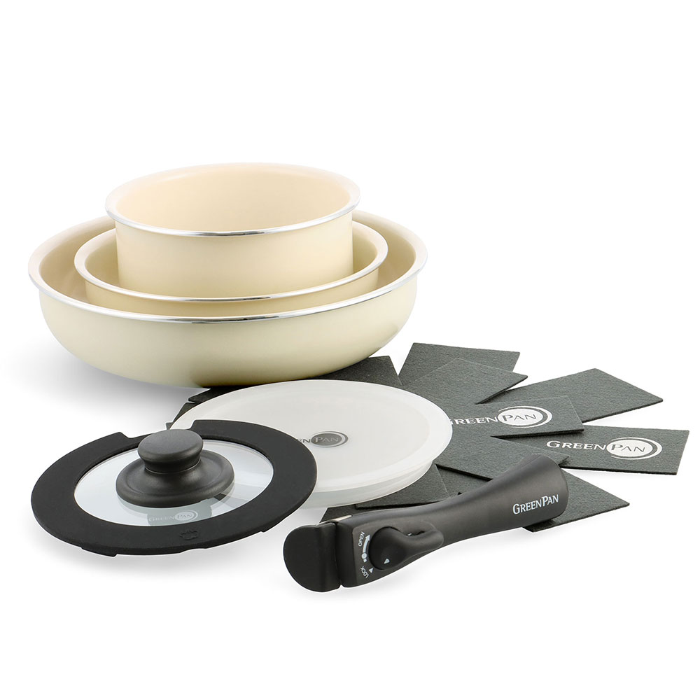 グリーンパン クリックシェフ 8点セット フライパンセット 着脱ハンドル IH対応 GREENPAN【取っ手が取れる フライパン 20cm 26cm 片手鍋 16cm 鍋セット IH 蓋付き セラミック PFOA PFASフリー フッ素不使用】 オックスフォードブルー
