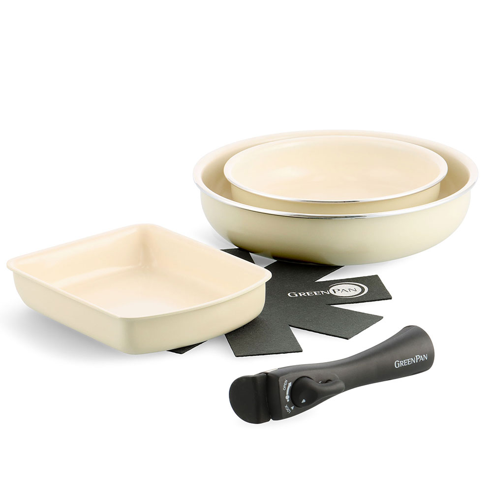 グリーンパン クリックシェフ 5点セット フライパンセット 着脱ハンドル IH対応 GREENPAN【取っ手が取れる フライパン 20cm 26cm エッグパン 鍋セット IH セラミック アルミ PFOA PFASフリー フッ素不使用】 クリームホワイト