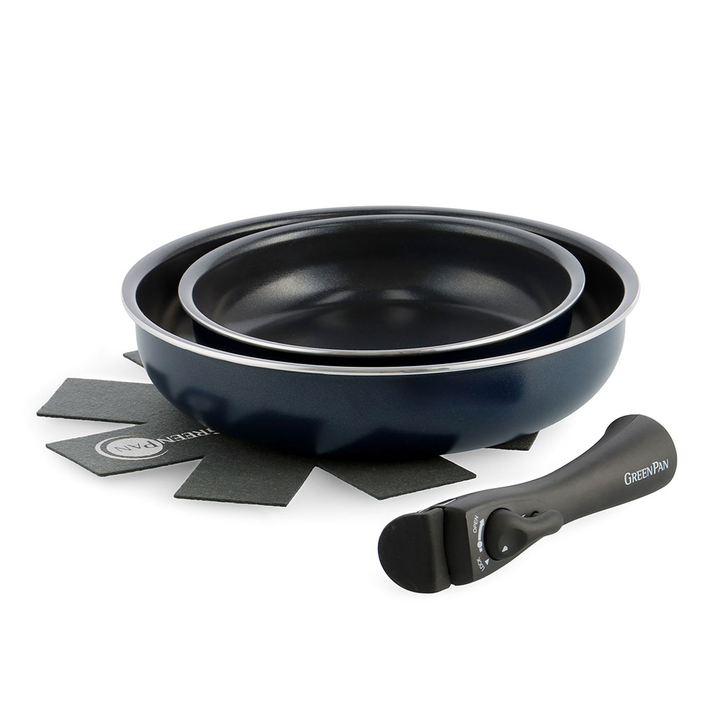 グリーンパン クリックシェフ 4点セット フライパンセット 着脱ハンドル IH対応 GREENPAN【取っ手が取れる フライパン 20cm 26cm 片手鍋 鍋セット IH セラミック アルミ PFOA PFASフリー フッ素不使用】 オックスフォードブルー