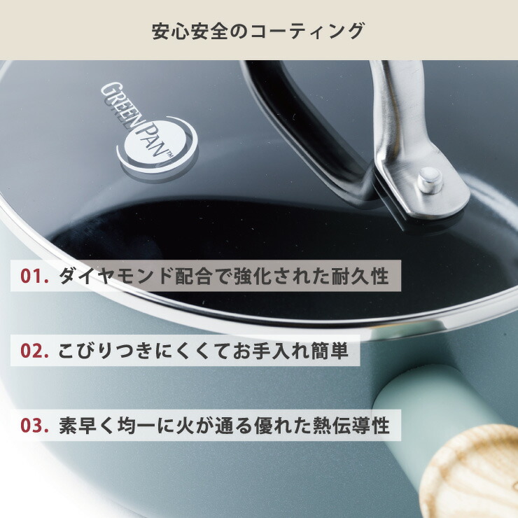 グリーンパンは「サーモロン・セラミック・コーティング」という特殊なノンスティック加工を施しています