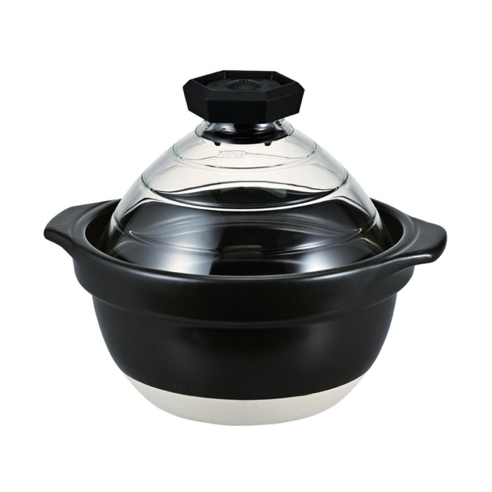 ハリオ フタがガラスのご飯釜 2-3合 萬古焼 GNR-200-B-W HARIO【ご飯鍋 炊飯鍋 2合 3合 土鍋ご飯 鍋 ガラス蓋 陶器 直火 日本製】