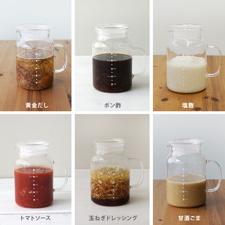 だし、ポン酢、塩麹、トマトソース、ドレッシングなどの自家製調味料作りに