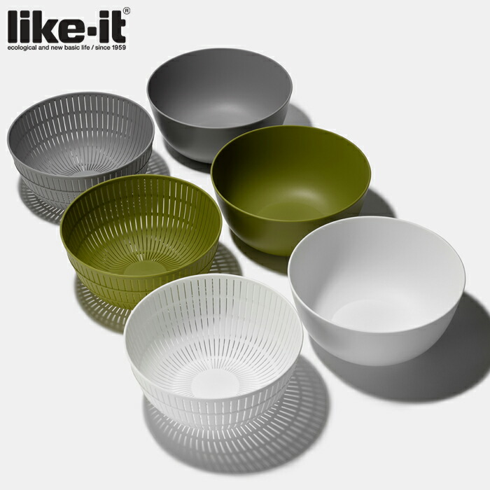 ライクイット 米とぎにも使えるザルとボウル like-it【ザル ボウル セット コランダー そうめん 水切り サラダ キッチン 調理ツール 日本製】 グリーン
