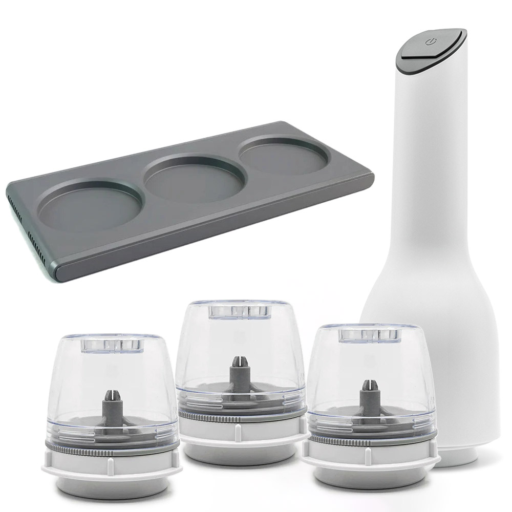 フィナミル 電動スパイスミル ポット トレイ セット finamill LEDライト付き FM-001【電動ミル 塩 胡椒 ソルト ペッパー ミル セット ごまミル スパイスミル 電動 キッチン家電】ホワイト